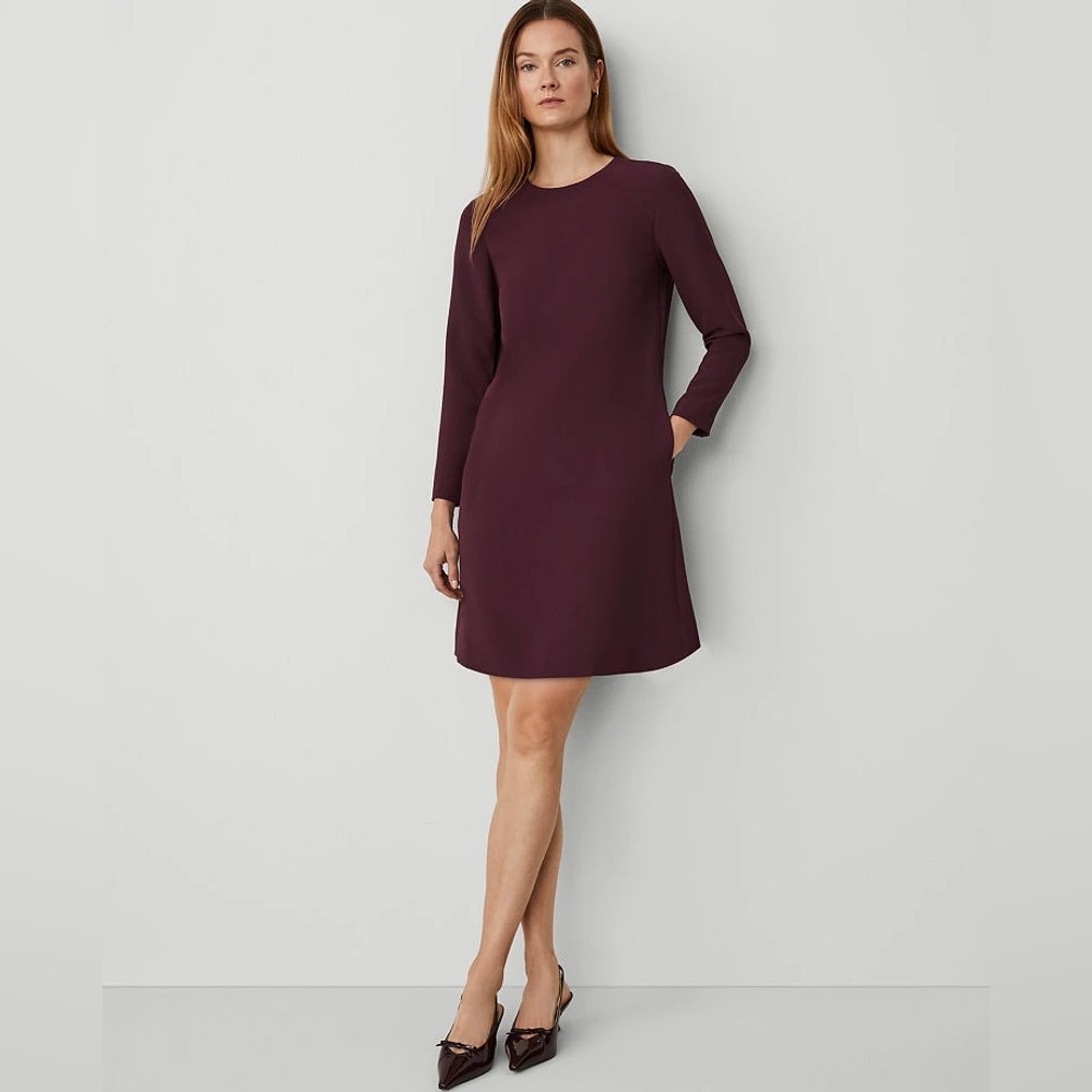 Fall Winter Ann Taylor Purple Plum Purple Shift Dress Long Sleeve Size 2